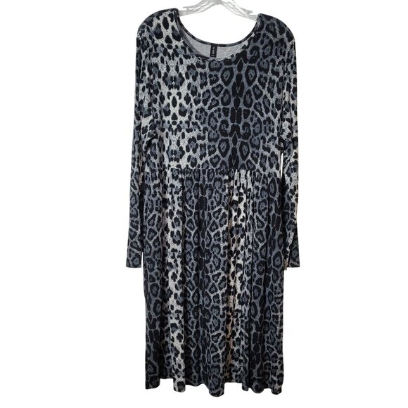 DB Moon 2XL Leopard Print Long Sleeve Dress W/ Pockets pair w/boots or heels - Picture 4 of 14